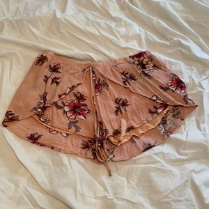 Floral Pink Linen Shorts